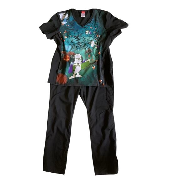 Purple Label Yoga Pants Peanuts Halloween Top Scrub Set Size L - Picture 1 of 10